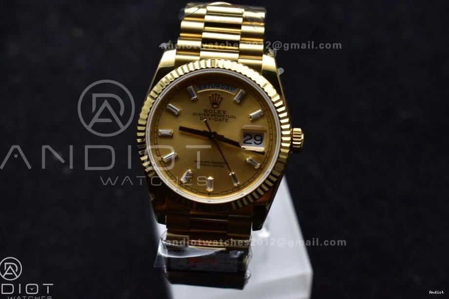 904L QF Stick Best Dial 36 on Gold DayDate YG with (Gain Weight) President vr3255 V5 Diamond Edition Steel Bracelet 1125